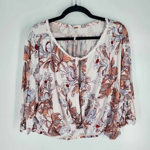 Free People White Floral Button Down Tie Sleeve Keepin On Blouse S - Picture 1 of 9